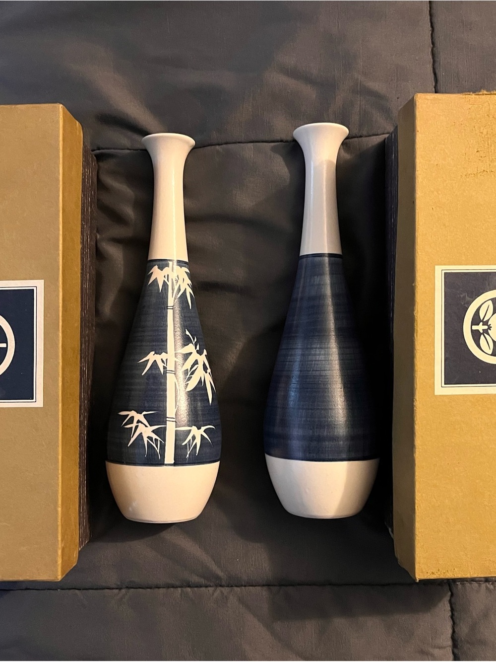 Ceramic Blue and White Decorative Vases - Pair